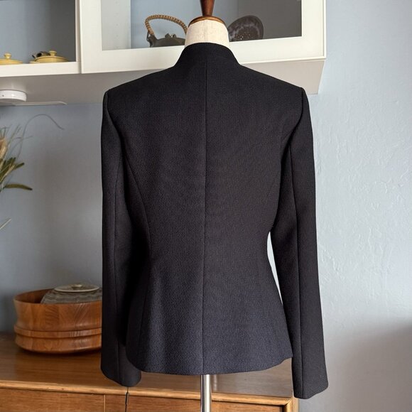 Calvin Klein Textured Open Front Jacket Gold Button Blazer Dark Navy Blue Sz 6 - Picture 5 of 8